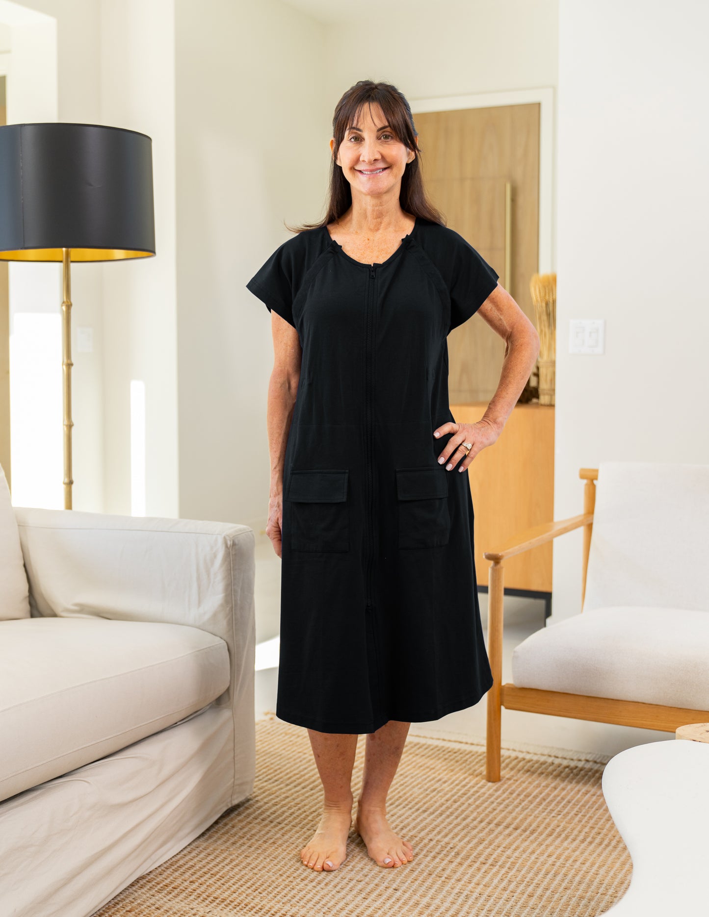 Midnight Black Hospital Gown With Zip