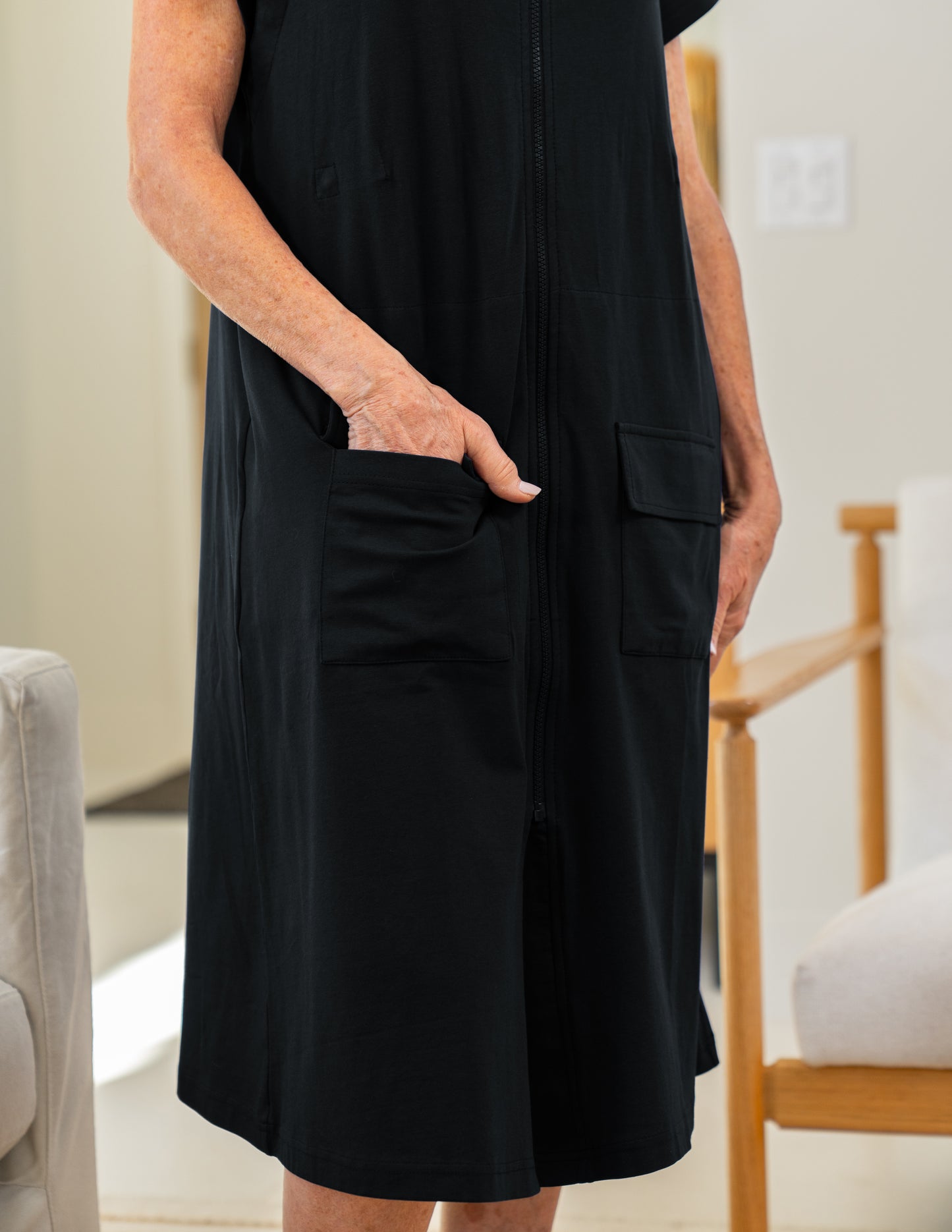 Midnight Black Hospital Gown With Zip